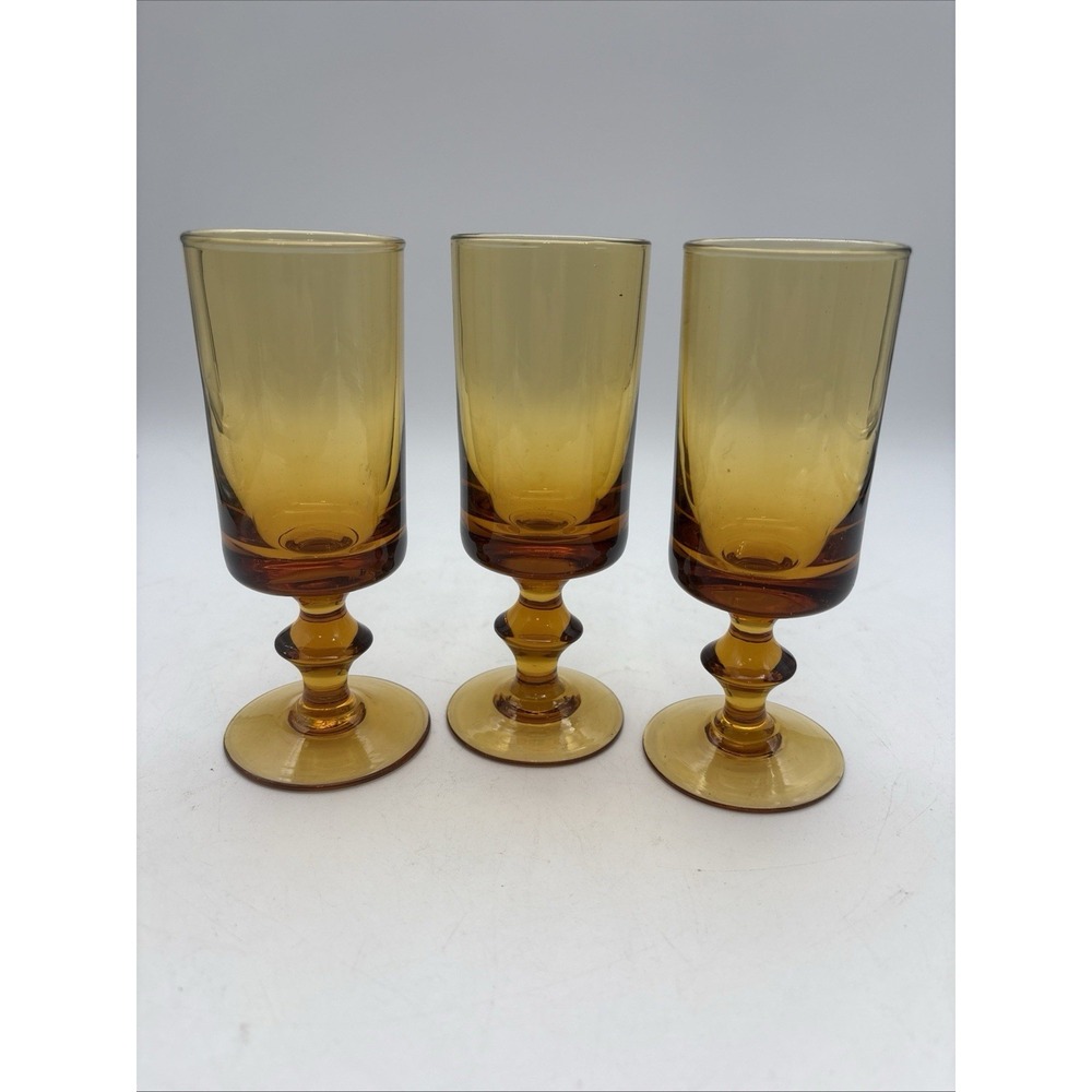 Vintage Amber Footed and Stemmed Wine/Juice/Cordial Glasses Set of 3